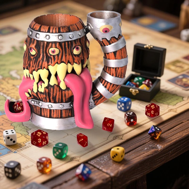 Luazuri Store Dice Tower Mug, Dice Rolling Tower, Comes with 7 PCS Dice Set, Suitable for DND Dungeons and Dragons, Tabletop Games, Available As Drink Holder, D&D Gifts, DND Accessories (Original Wood) - Image 5